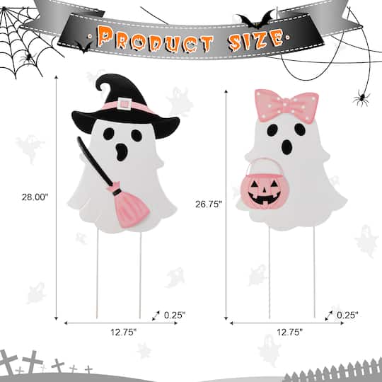 Glitzhome® 28" Halloween Metal Ghosts Yard Stake, Set of 2